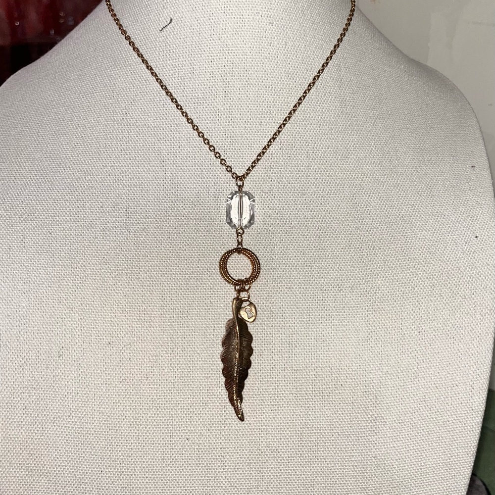 Gold and Brown Minimalist Leaf Necklace